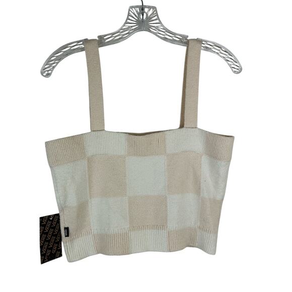 NWT Vans Sweater Tank Top Size Small Sydney Beige Cream Checkered Cropped - Picture 3 of 7